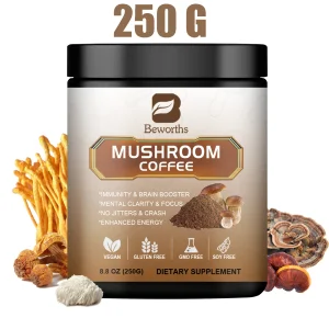 BWEORTHS 10-in-1 Mushroom Coffee Blend – Lion’s Mane, Reishi & Superfood Mushrooms for Focus, Memory, Immunity & Clean Energy (250 g)